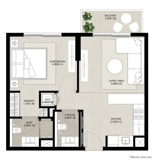 1 bedroom floor plan