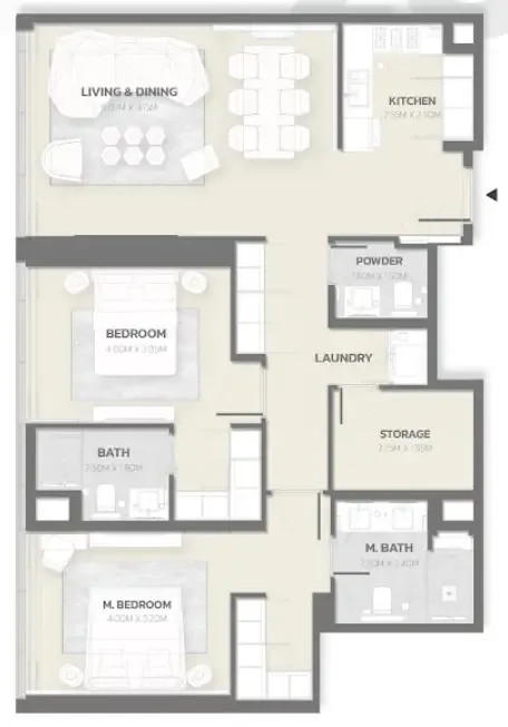 2 bedrooms floor plan
