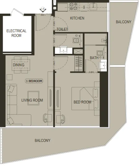 1 bedroom floor plan