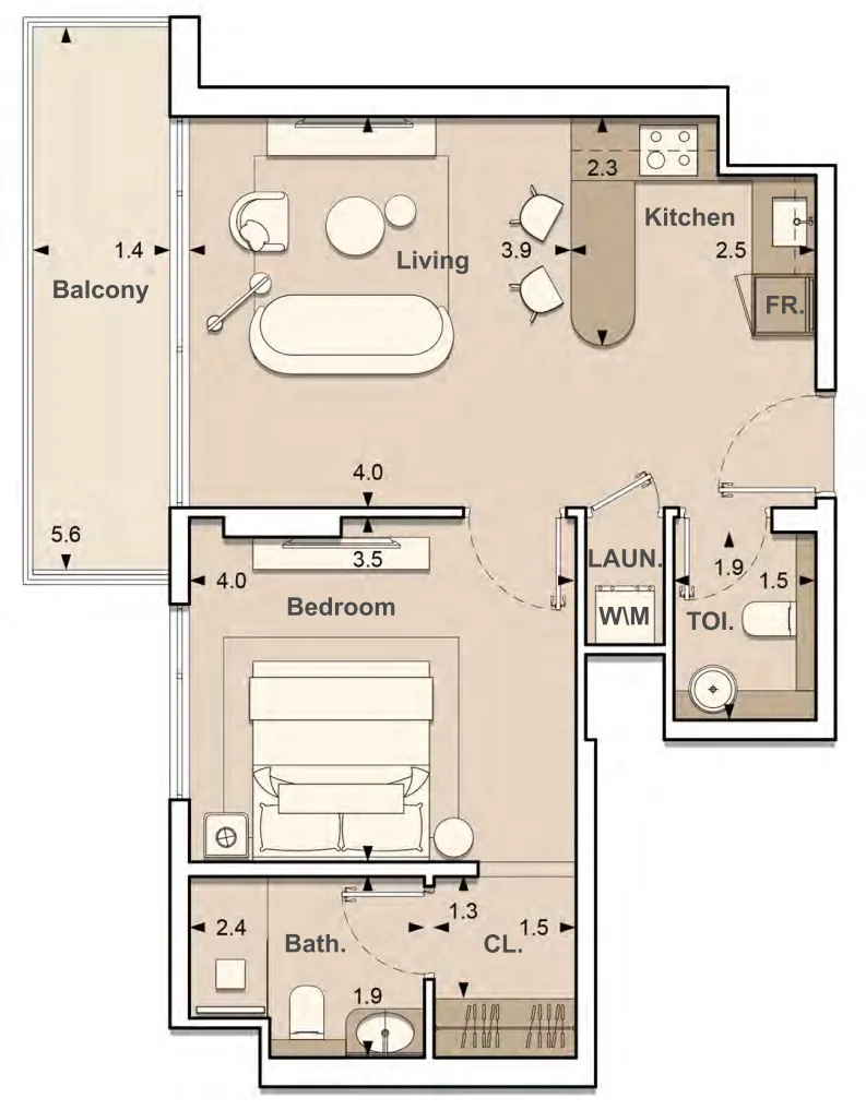 S and S Lume Residences 1BR floor plan
