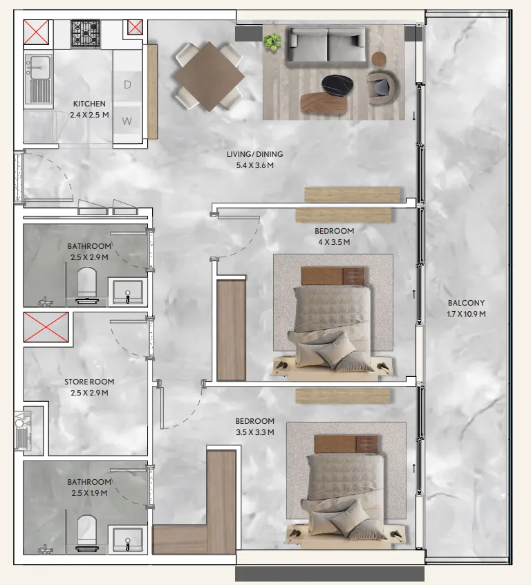 2 bed