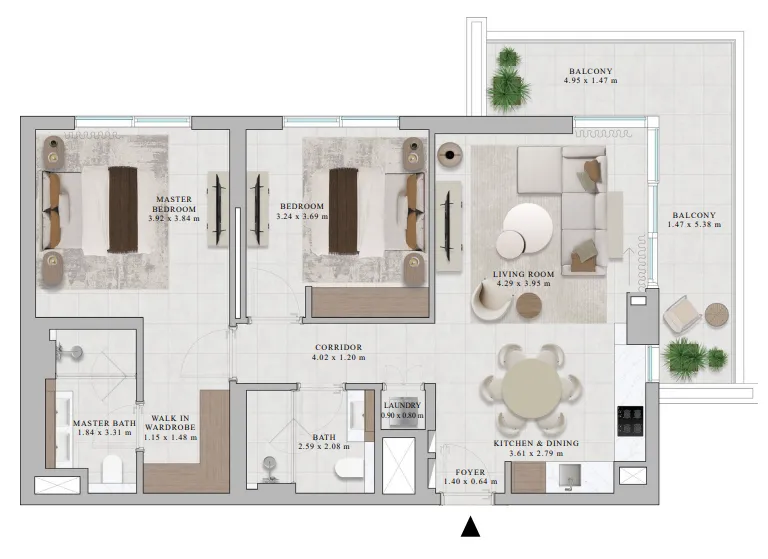 2 bedrooms floor plan