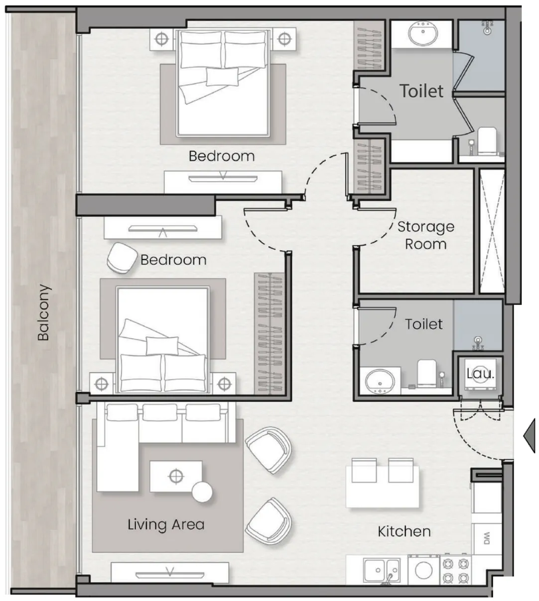 2 bedrooms floor plan
