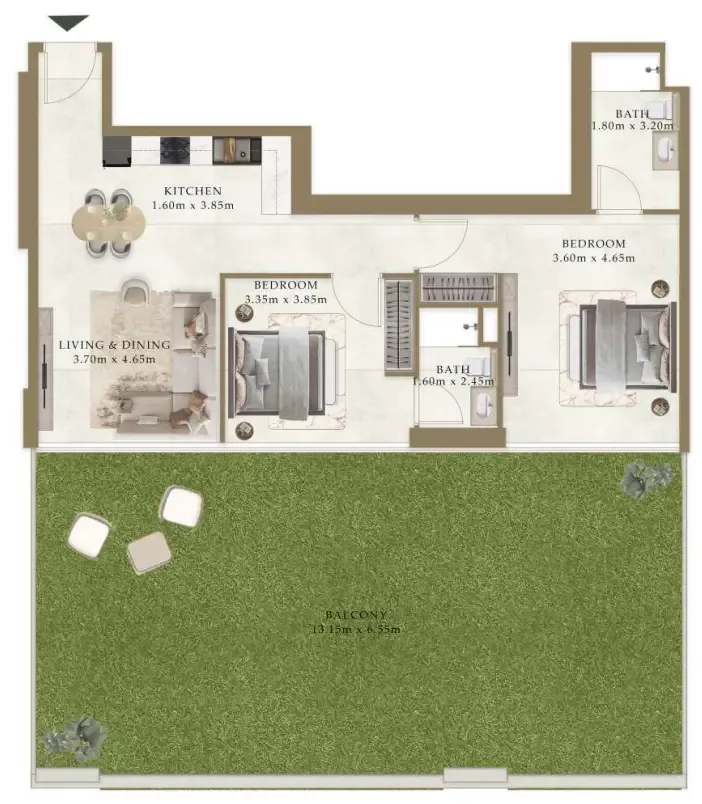 2 bedrooms floor plan