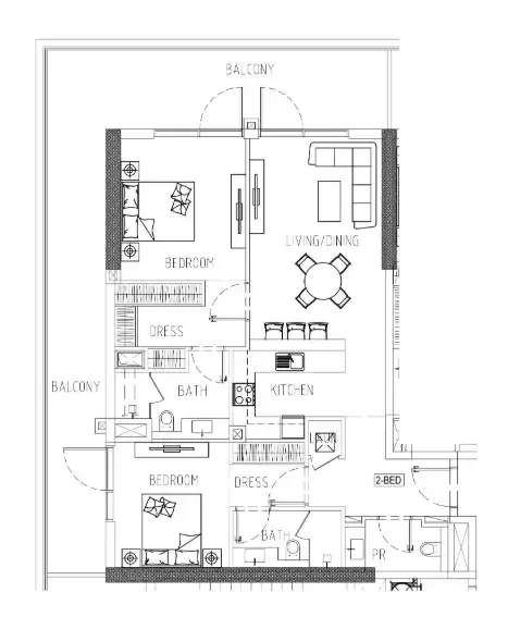2 bedrooms floor plan