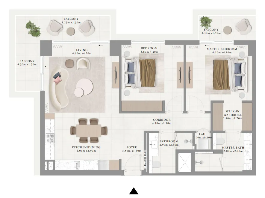 2 bedrooms floor plan