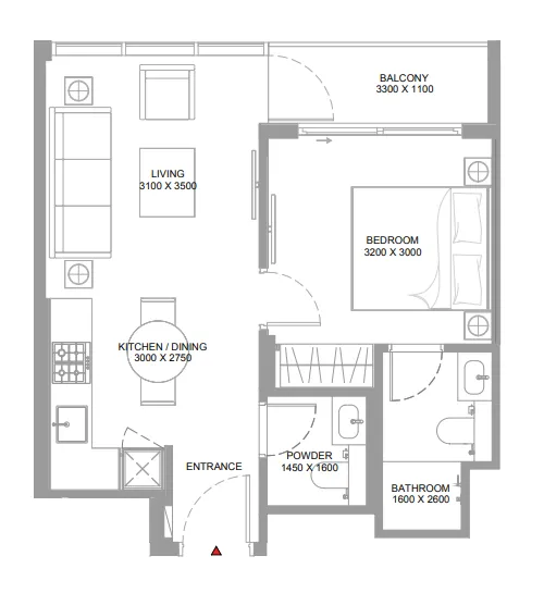 1 bedroom floor plan