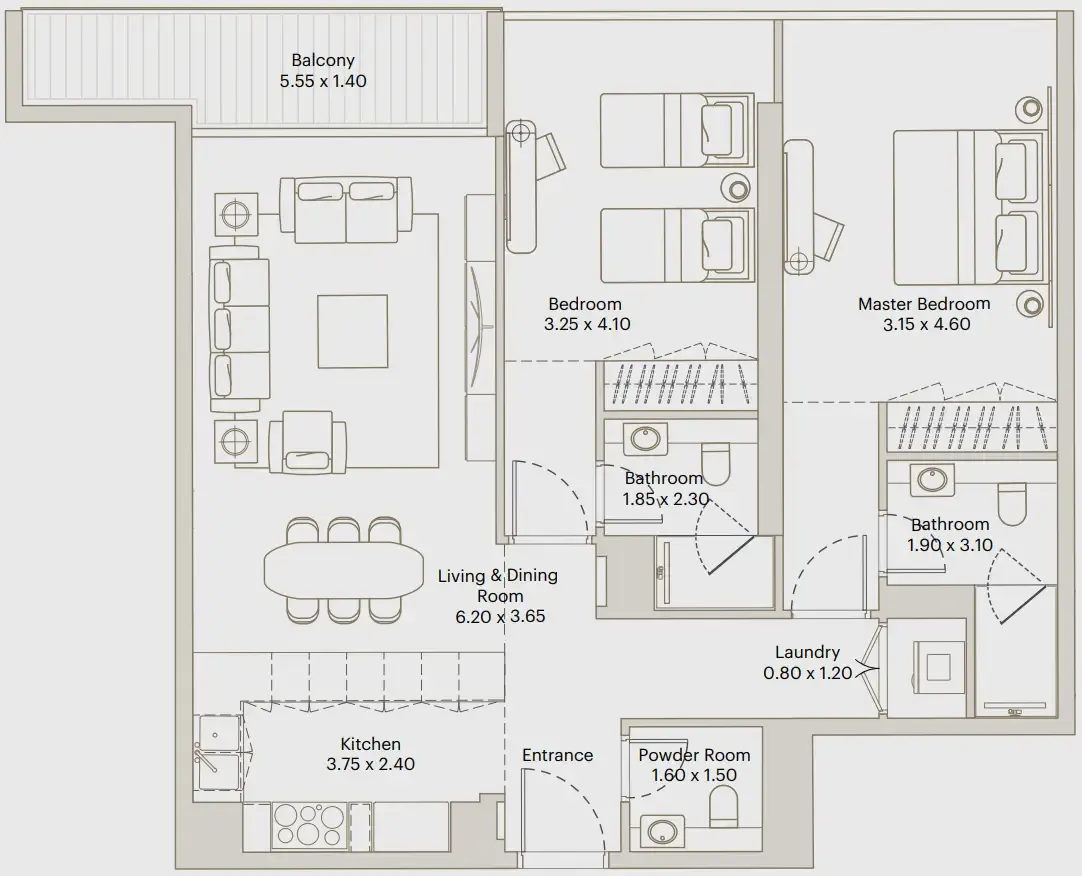 Deyaar Eleve 2BR floor plan