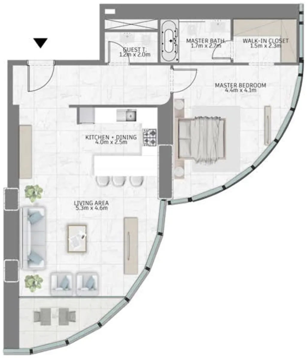Al Habtoor Group Al Habtoor Tower 1BR floor plan