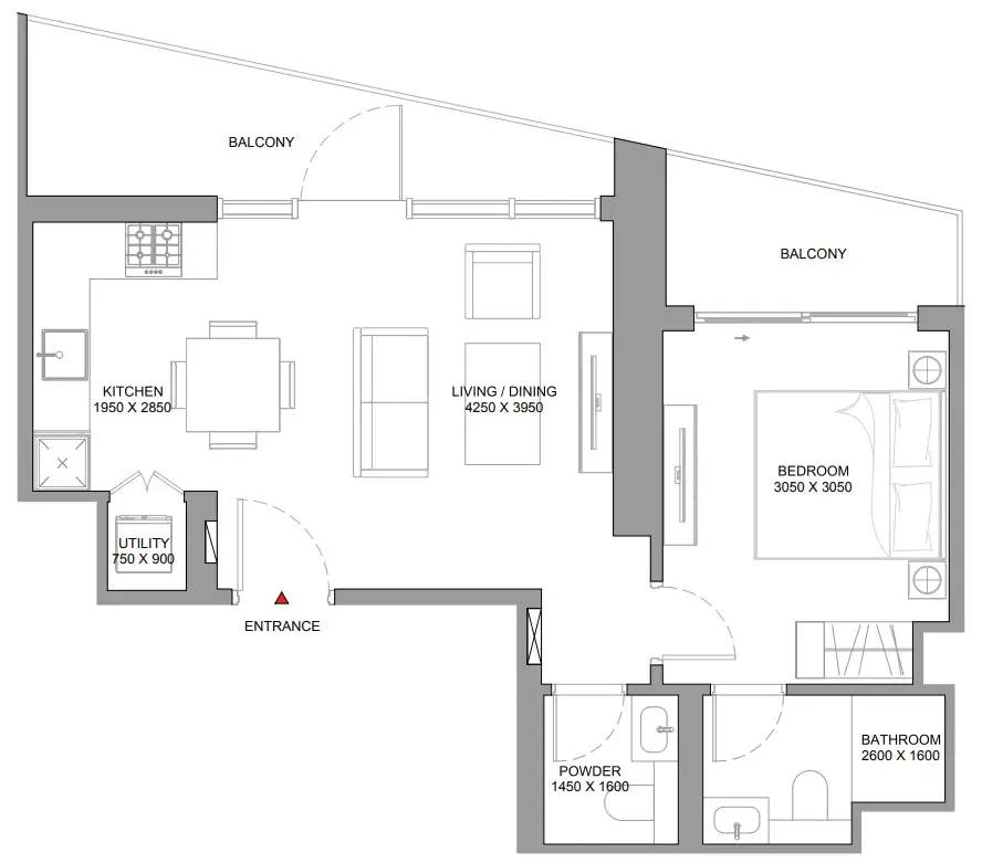 1 bedroom floor plan
