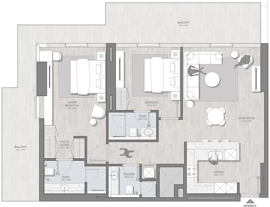 2 bedrooms floor plan