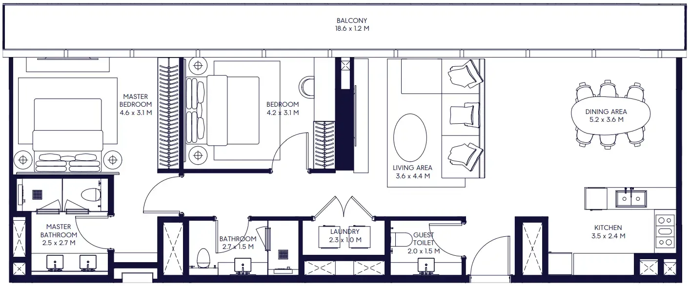 Arada Inaura Hotels & Residences Downtown 2BR floor plan