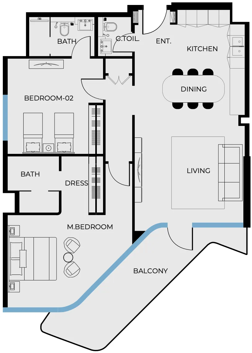 Prestige One Developments Coastal Haven 2BR floor plan