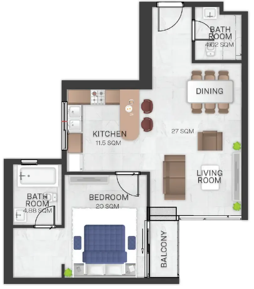 1 bed
