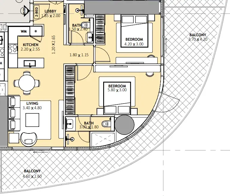 2 bedrooms floor plan