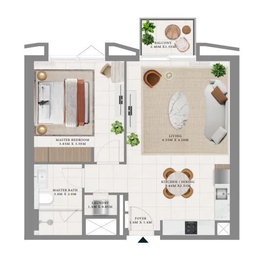 Emaar Hillsedge 1BR floor plan