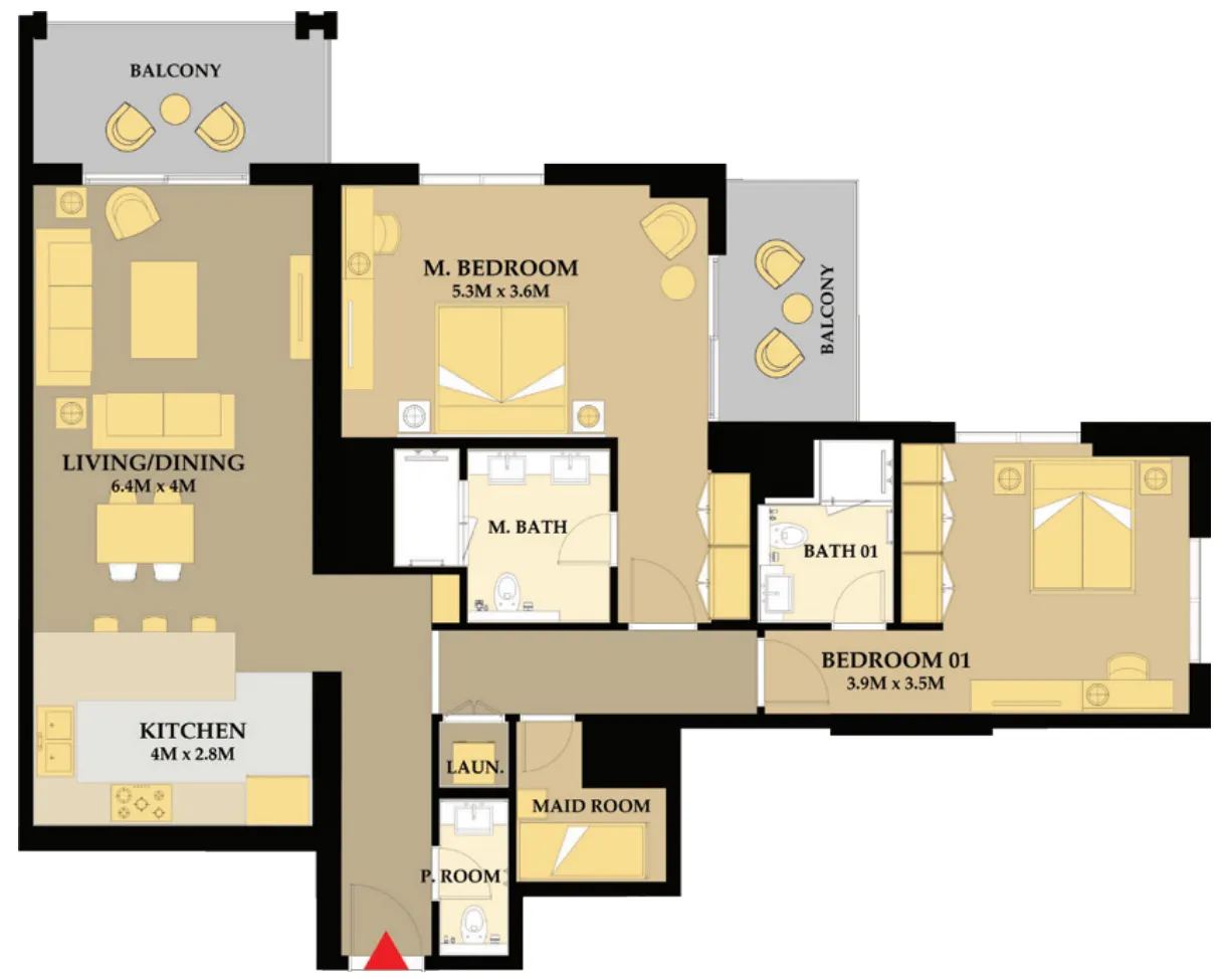 2 bedrooms floor plan