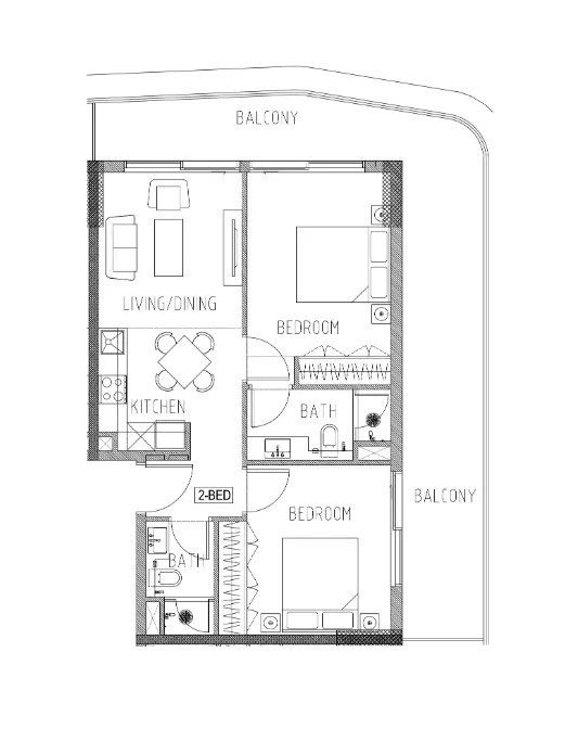 2 bedrooms floor plan