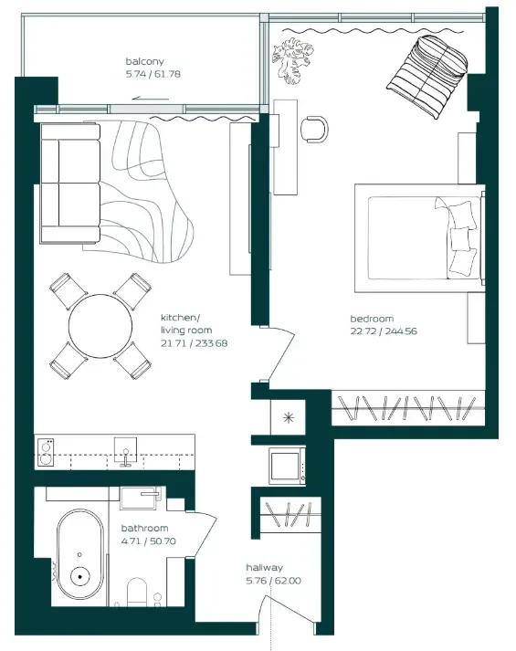 1 bedroom floor plan