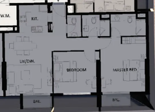 2 bedrooms floor plan