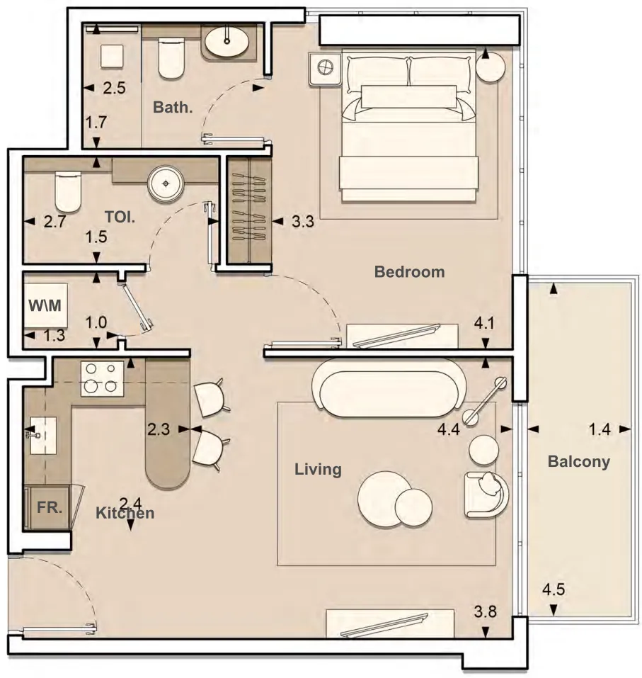 S and S Lume Residences 1BR floor plan