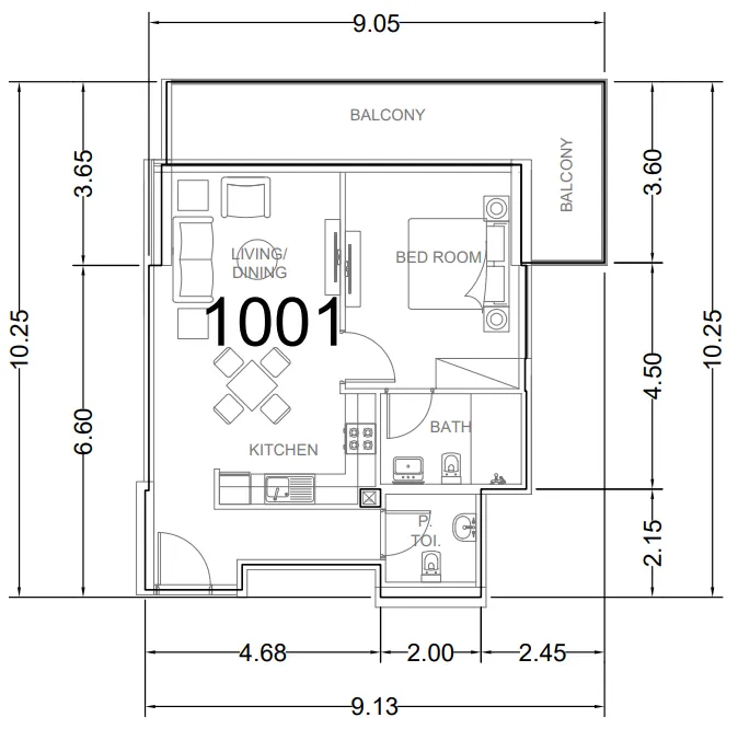 1 bedroom floor plan