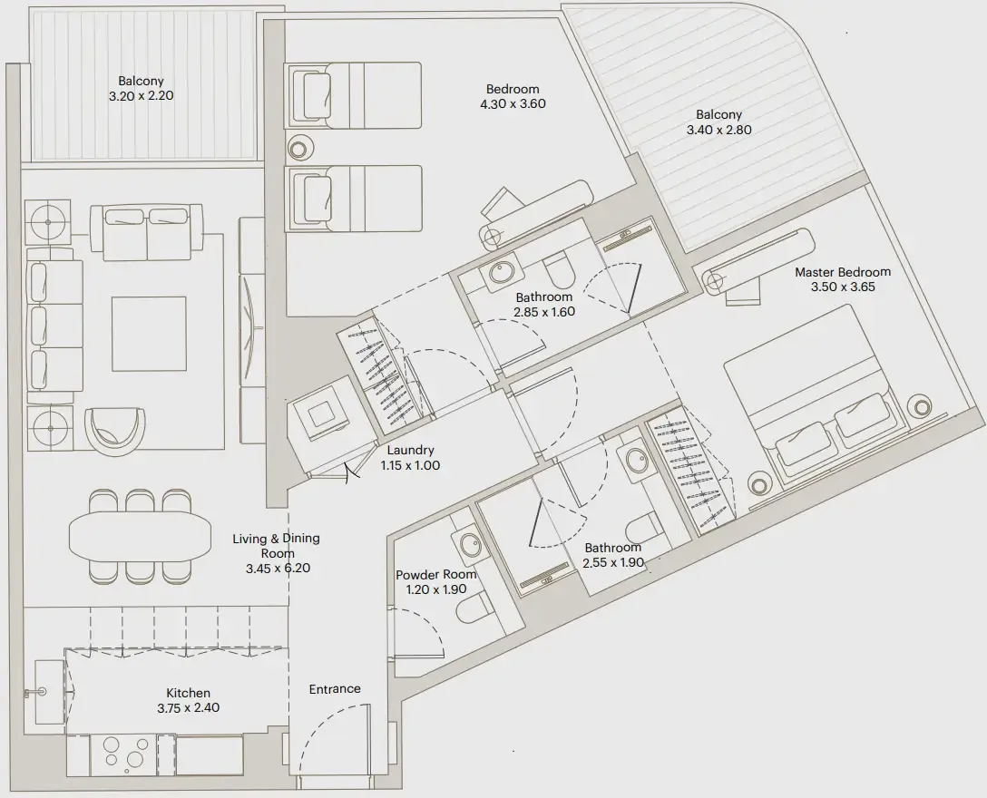 Deyaar Eleve 2BR floor plan