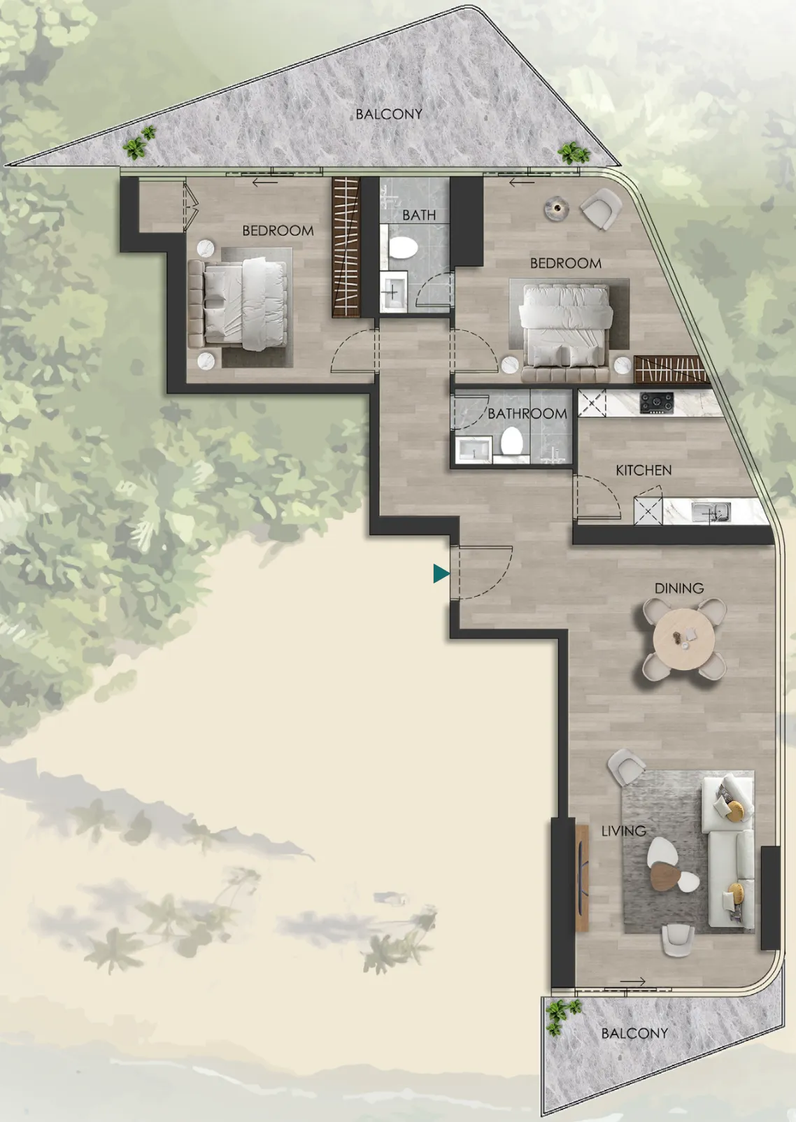 2 bedrooms floor plan