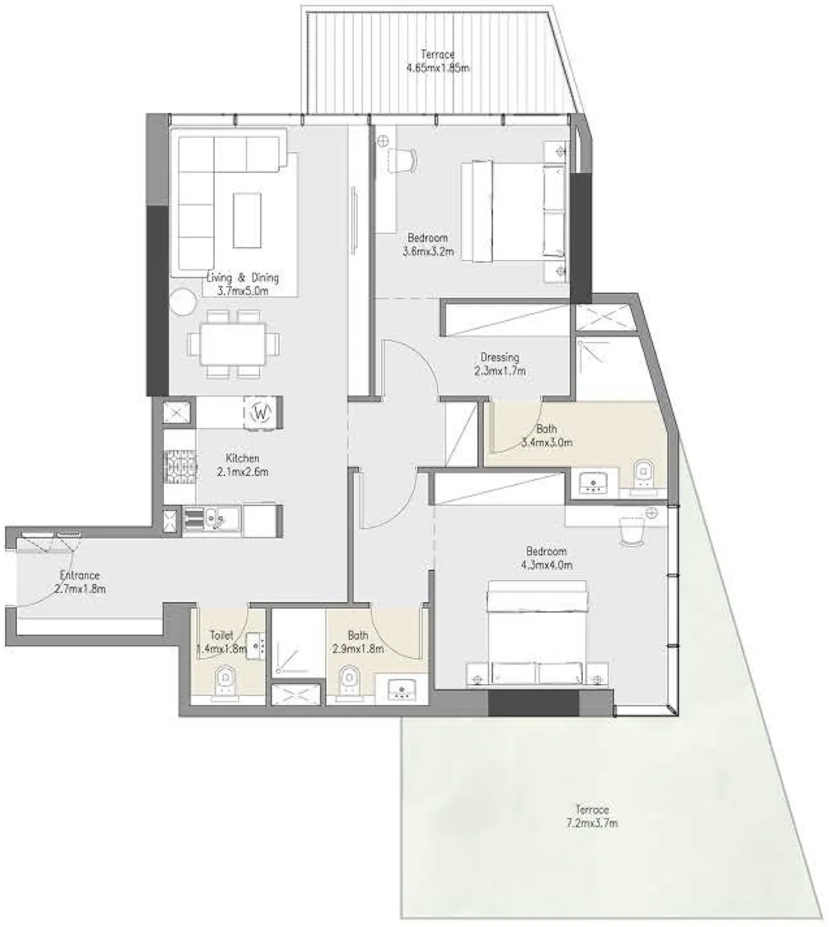 2 bedrooms floor plan