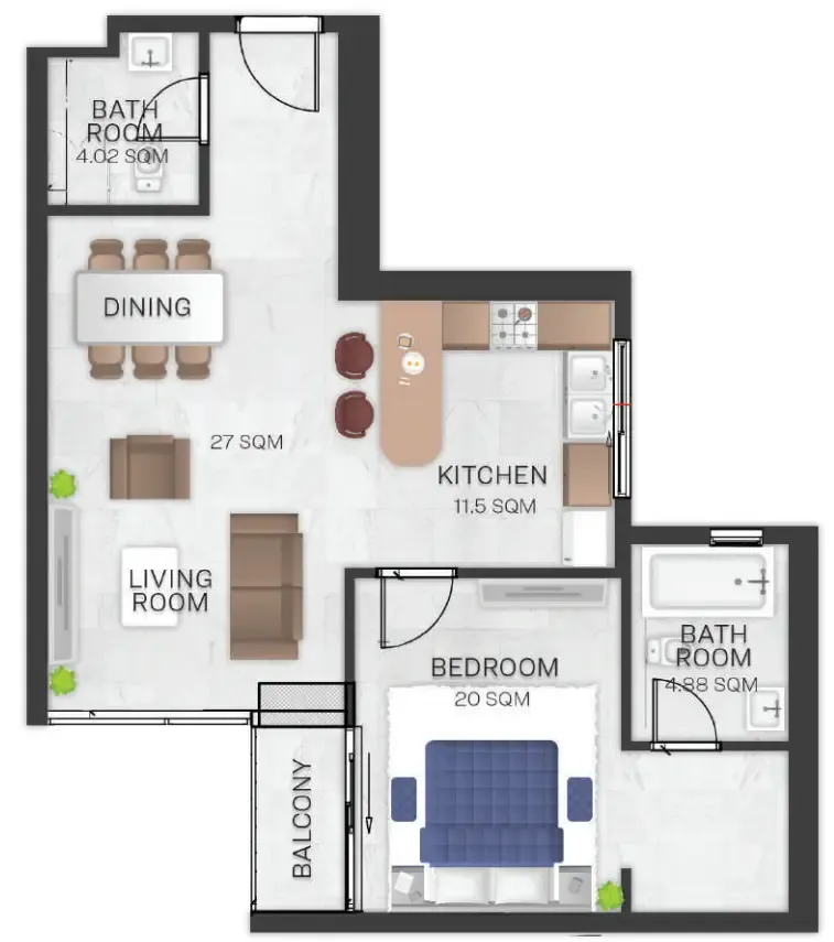 1 bed