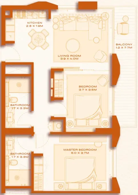 2 bedrooms floor plan