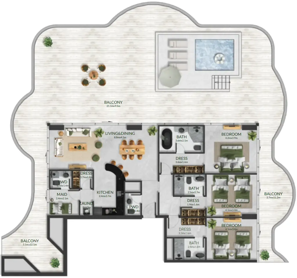 3 bedrooms floor plan