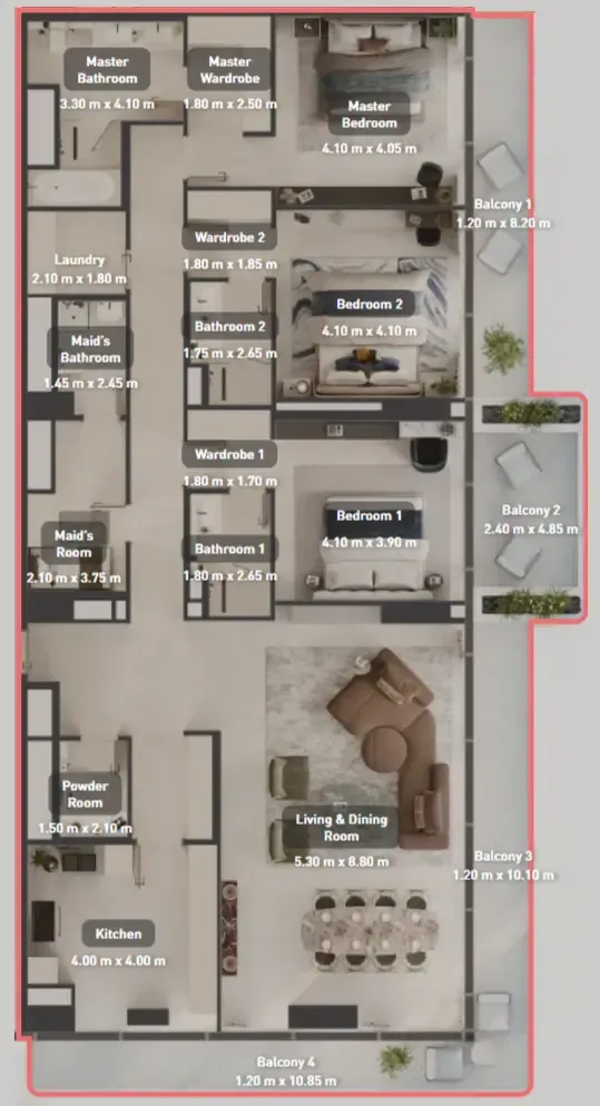 3 bedrooms floor plan