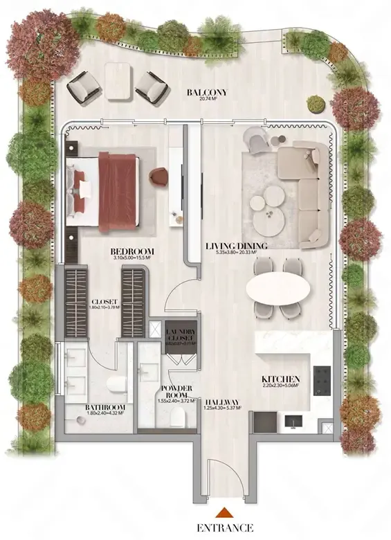 1 bedroom floor plan