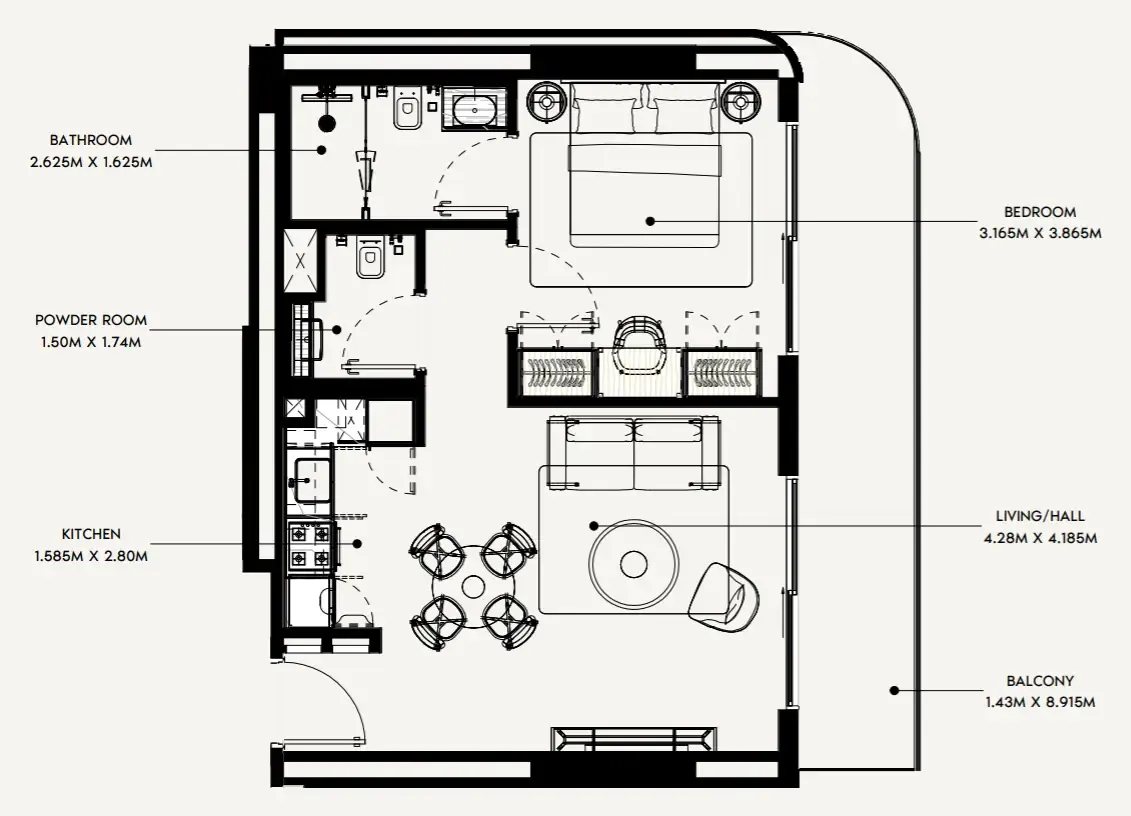 1 bedroom floor plan