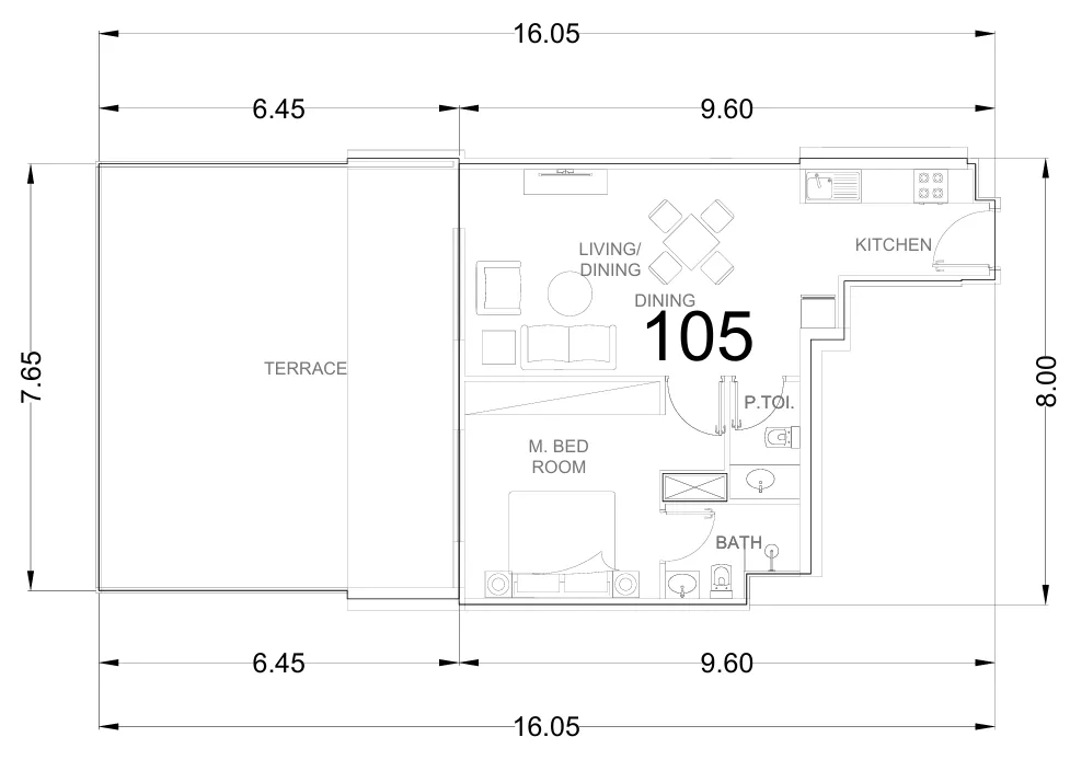 1 bedroom floor plan