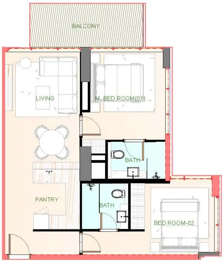 2 bedrooms floor plan