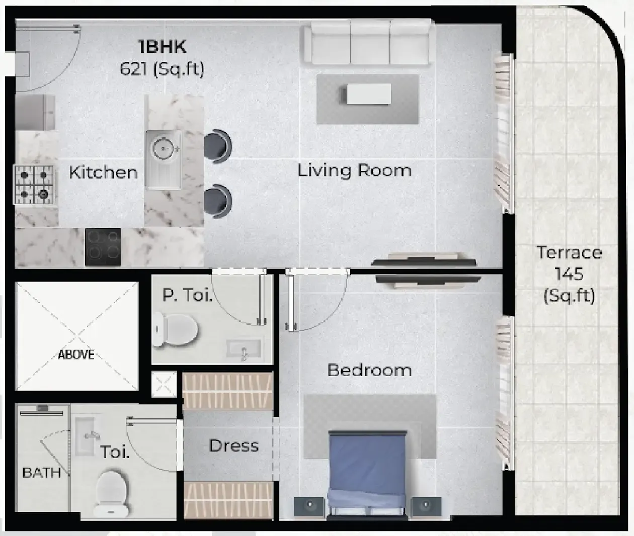 1 bedroom floor plan
