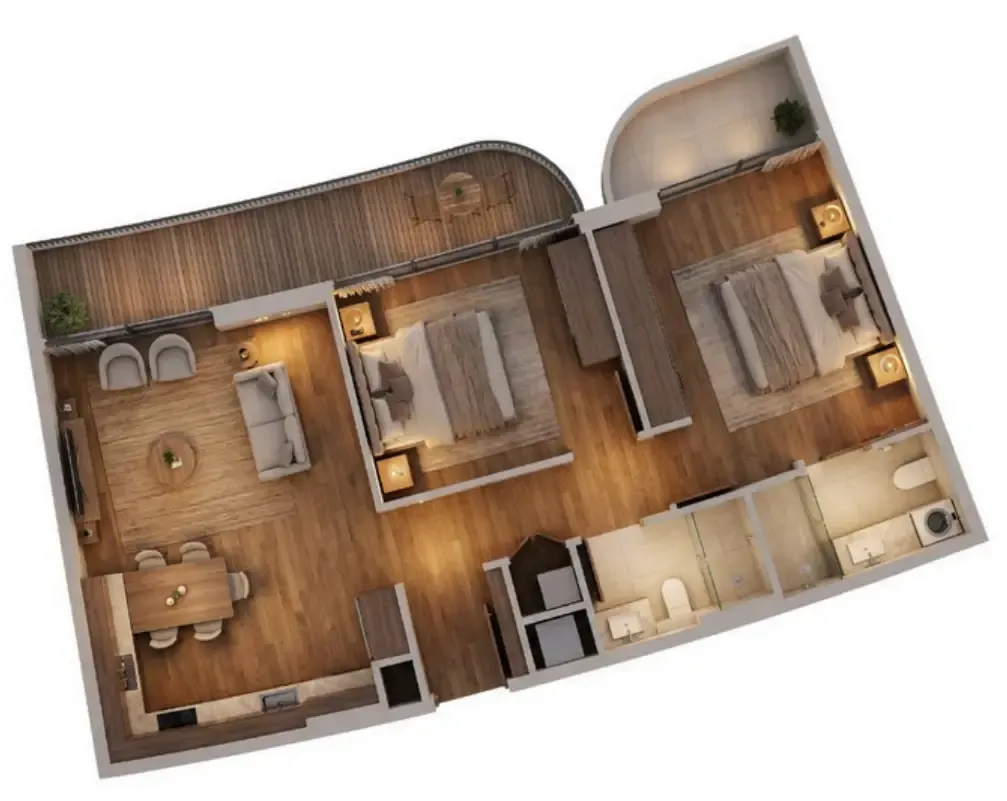 2 bedrooms floor plan