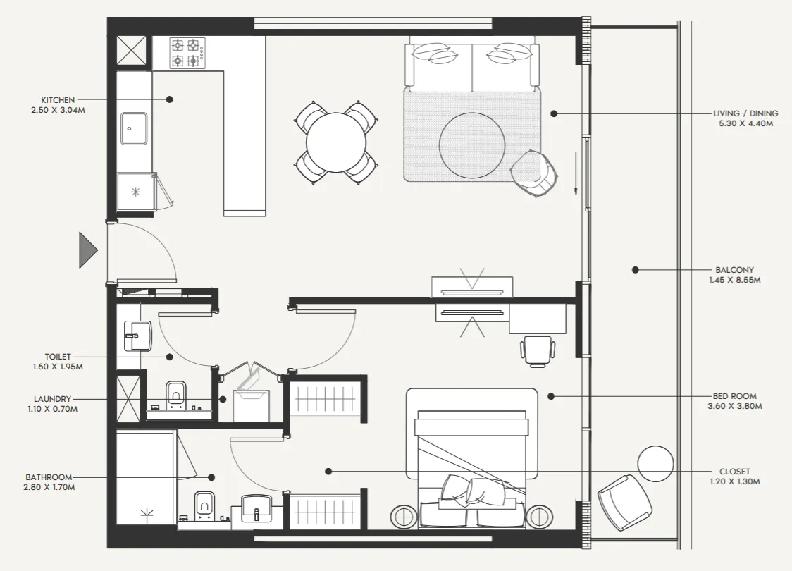 1 bedroom floor plan