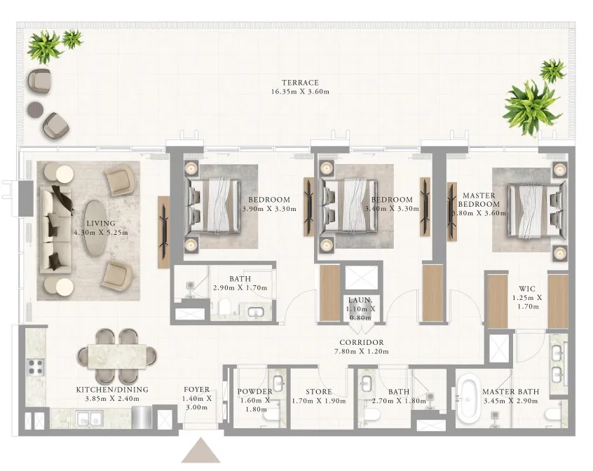 3-bedroom townhouse floor plan