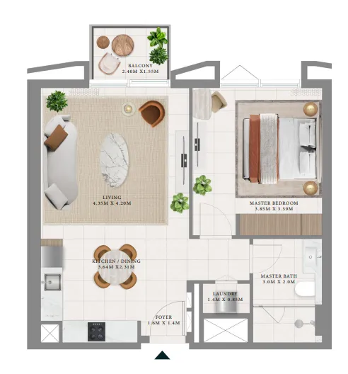 Emaar Hillsedge 1BR floor plan
