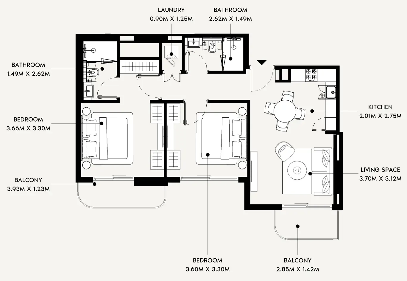 2 bedrooms floor plan