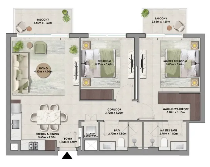 2 bedrooms floor plan