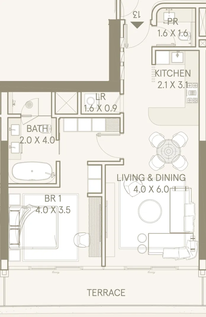 1 bedroom floor plan