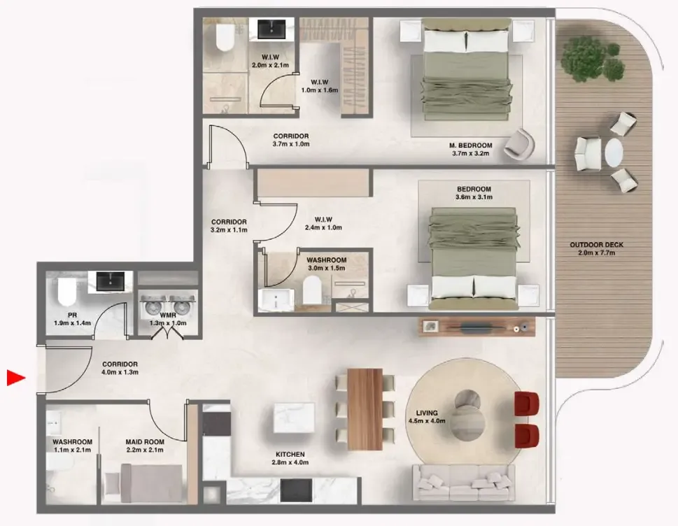 2 bedrooms floor plan