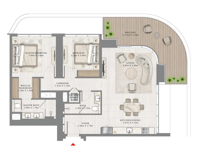 2 bedrooms floor plan