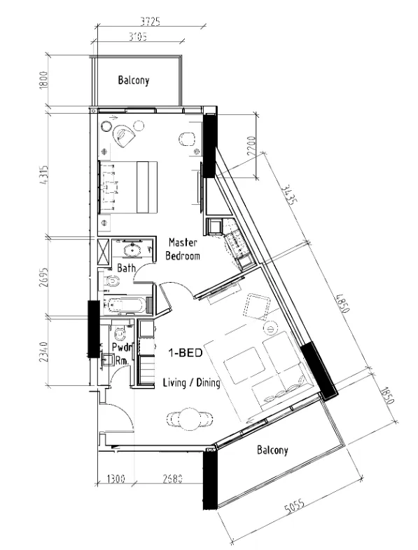 1 bedroom floor plan