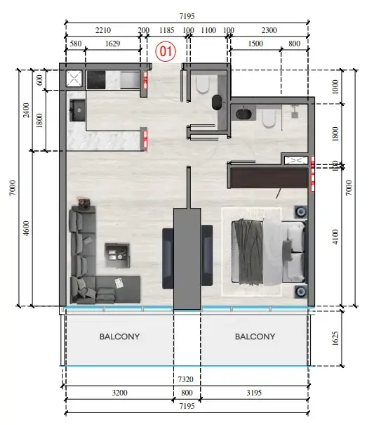 1 bedroom floor plan