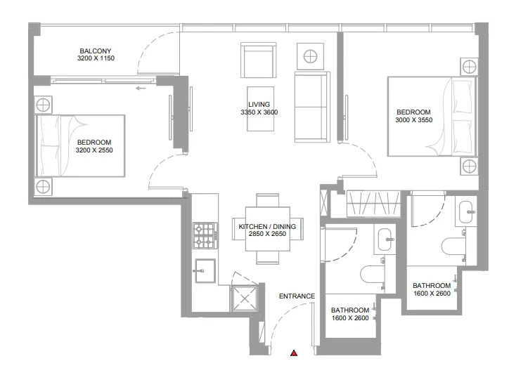 2 bedrooms floor plan